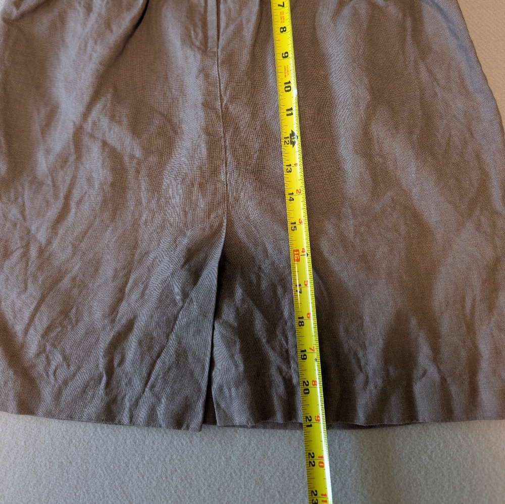 Vintage Finity Taupe Linen Pleated Knee Length Skirt Size 12 Small Natural Eco image 8